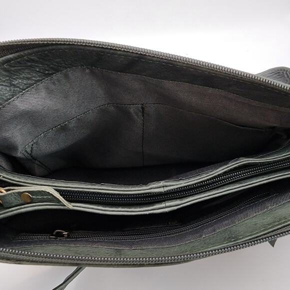 Great American Leather Works Green Leather Handbag Crossbody Shoulder Bag Grunge - Picture 6 of 12